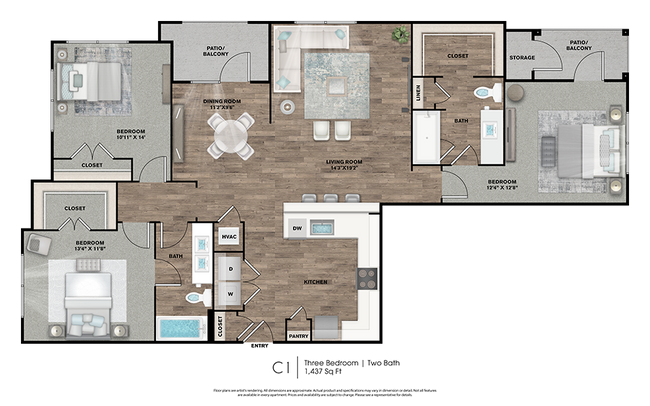 3 BED / 2 BATH 9107 floor plan